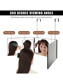 3 Way Mirror For Hair Cutting, Three Way Mirror For Shaver And Makeup, Height Adjustable With Two Hold Nails, 360 Viewing Angle, Clear Anti-Fog HD Glass(Black) - Black - View 1