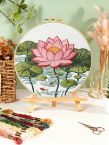 20x20cm/7.9x7.9in Embroidery Kit, Green Plant Pattern, Handmade DIY Embroidery Set For Adult Beginners, Includes Embroidery Cloth, Instructions, Embroidery Hoop And Threads, Great Gift For Friends And Family, Handcraft Decor For Home And Office - 20X20cm - View 7