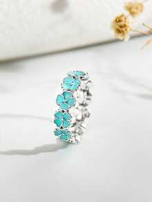 1枚女士复古925纯银彩色花朵戒指，简约奢华品牌珠宝礼品 - 四葉草戒指 - 查看 4