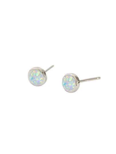 S925 Silver Colorful Opal Stud Earrings For Women Minimalist Round Rainbow Gem Earrings