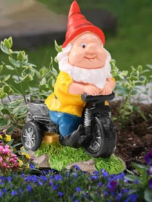 Motorcycle Riding Garden Gnome Statue, Funny Gnome Riding Tricycle With Bird Feeder Decor, Fairy Garden Indoor/Outdoor Decoration, Patio Lawn Tabletop Ornament, Adult Gift - One Size - View 4