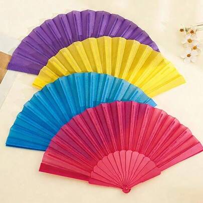 1pc Portable Plastic Hand-Held Party Fan, Chinese/Japanese Style Wedding Decor Folding Fan, Understated Minimalist Gift, Suitable For Parties, Weddings, Celebrations, Home Decor Or As A Gift, Also Can Be Used As A Performance Prop; Suitable For DIY, Party Themes Or Creating Unique Designs.