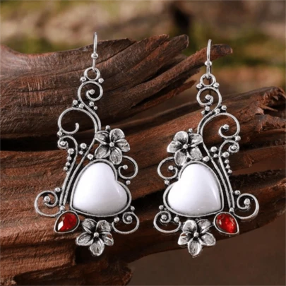 1 par de pendientes con colgante en forma de corazón con diseño de flores y enredaderas vintage, joyería de moda como regalo para mujeres en bodas y fiestas