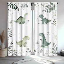 Bộ 2 rèm cửa in kỹ thuật số phong cách màu nước hình khủng long và cây cối, chất liệu 100% polyester, kiểu treo thanh rèm, không có lớp lót, định lượng 90gsm, rộng 180cm, thích hợp cho phòng ngủ, phòng khách, phòng ăn, phòng tắm, ngoài trời. - Nhiều màu - Xem 2