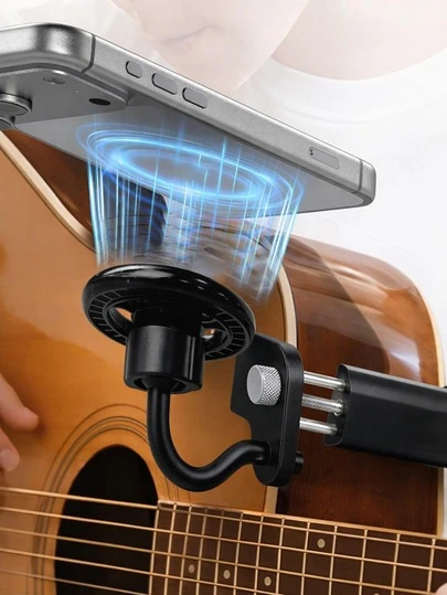 Guitar Phone Holder With Strong Magnet, 360° Rotatable Aluminum Alloy Smartphone Stand Suitable For Guitar, Bass, Ukulele, Stable Metal Holder For Video Recording, Live Streaming And Online Teaching