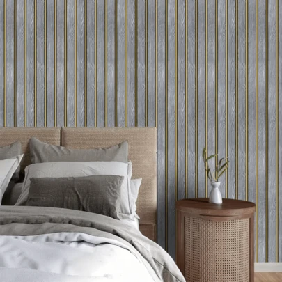 1卷豪华灰色木纹自粘墙纸，防水、防潮、防油，易于清洁，无缝拼接，完美适用于客厅、卧室、浴室、厨房和楼梯等家居装饰。