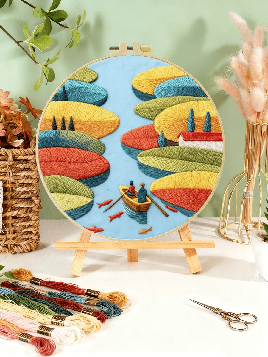 20x20cm/7.9x7.9in Hand Embroidery Kit, Suitable For Beginners, Includes Embroidery Fabric, Instruction Manual, Embroidery Hoop And Needles, Great Gift For Friends And Family, Also Applicable For Handmade Crafts For Furniture And Office