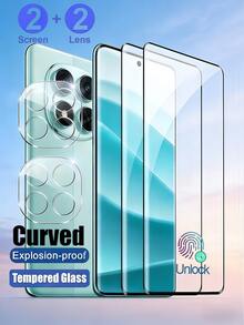 Bộ 4 trong 1: 2 miếng dán màn hình cường lực cong 3D + 2 miếng dán bảo vệ ống kính 3D tích hợp, độ cứng 9H, phù hợp với Note 15 14 Pro 13 Pro+ X7/Honor Magic 7/6/5 Lite Pro X9A X9B X9C X9D/ Galaxy S26 S25 S24 Ultra, chống nổ, chống trầy xước, bền bỉ, hỗ trợ nhận diện vân tay, bảo vệ màn hình điện thoại, bảo vệ ống kính. - Trong sáng - Xem 2