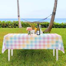 1pc Pastel Tablecloth, Ombre Colorful Plaid Rainbow Tablecloth, Suitable For Easter, Birthday, Singles Party, Engagement, Wedding, Bridal Shower, Macaron Theme Outdoor Picnic Party Supplies, Easter Decoration, Easter Gift - Multicolor - View 4