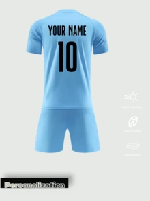 2-teiliges Fußball-Trikot-Set: Einzigartige Marmor-Textur, anpassbar für Teams und Fans, Weihnachten und Neujahr. Sport - Babyblau - Übersicht 3
