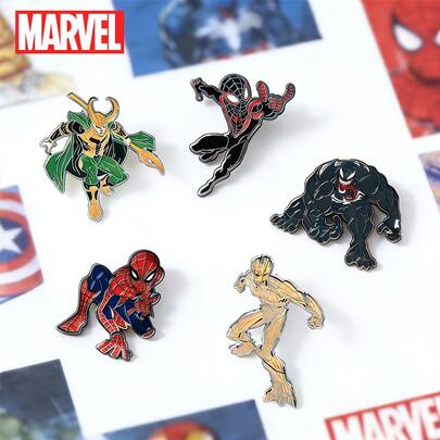 Monogram 1枚漫威官方授权蜘蛛侠、毒液、格鲁特、洛基珐琅徽章 - 锌合金胸针 - 时尚别致的服装帽子装饰，送给朋友的礼物，收藏品