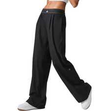Alo Yoga Women's Suit Up Trouser | Premium High-Waist Relaxed Straight-Leg Pants | Luxury Soft Stretch Performance Trousers | Wide-Leg Athletic Leisure Slacks | Celebrity Style Urban Workout Apparel | Breathable Lightweight Formal-To-Gym Pants - 黑色 - 查看 3