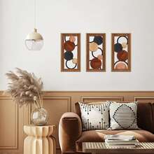 Plan 2D, 1 Set de Opere de Artă Perete din Lemn în Stil Boem | Design Abstract și Minimalist în Stil Medieval, Potrivit pentru Decorarea în Camere de Zi, Dormitoare, Birouri și Case de la Fermă. Realizat din Lemn Artificial, Agățat de Perete - Multicolor - Vizualizare 2