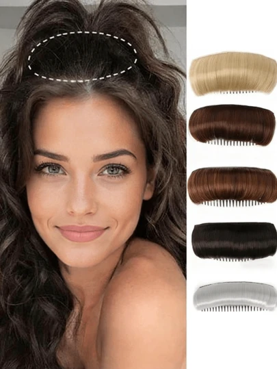 4.8英寸合成纤维隐形刘海垫发饰，直发梳假发配件，自然女士假发