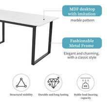 Dining Chair Set (Dining Table 140 / 180*80*75 Cm With 8 Chairs), Modern Kitchen Table Chair Set, Grey Velvet Dining Chair, White MDF Top, Black Table Legs. - White - View 5
