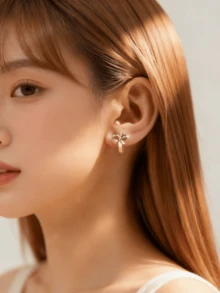 2pcs Cute Bow Hoop Earrings, Gold Plated Earrings, Jewelry Gift For Birthday, Thanksgiving, Graduation - Gold - View 3