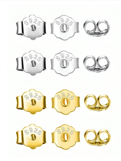 Nút bịt khuyên tai mini bằng bạc 925 không gây dị ứng (0.4cm/0.16in), mạ vàng trắng 18K, kiểu bấm chắc chắn dành cho khuyên tai đinh tán, kèm hộp (Siêu nhỏ, chỉ dành cho khuyên tai đinh tán nhỏ)