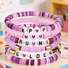 Set da 6 braccialetti coreani, accessori per braccialetti in stile estetico K-pop, regalo per il compleanno dei fan, accessorio perfetto per outfit di moda e cosplay (leggere variazioni di colore possono verificarsi a causa dell'argilla polimerica, i colori possono differire tra i lotti) - Multicolore - Visualizzare 4