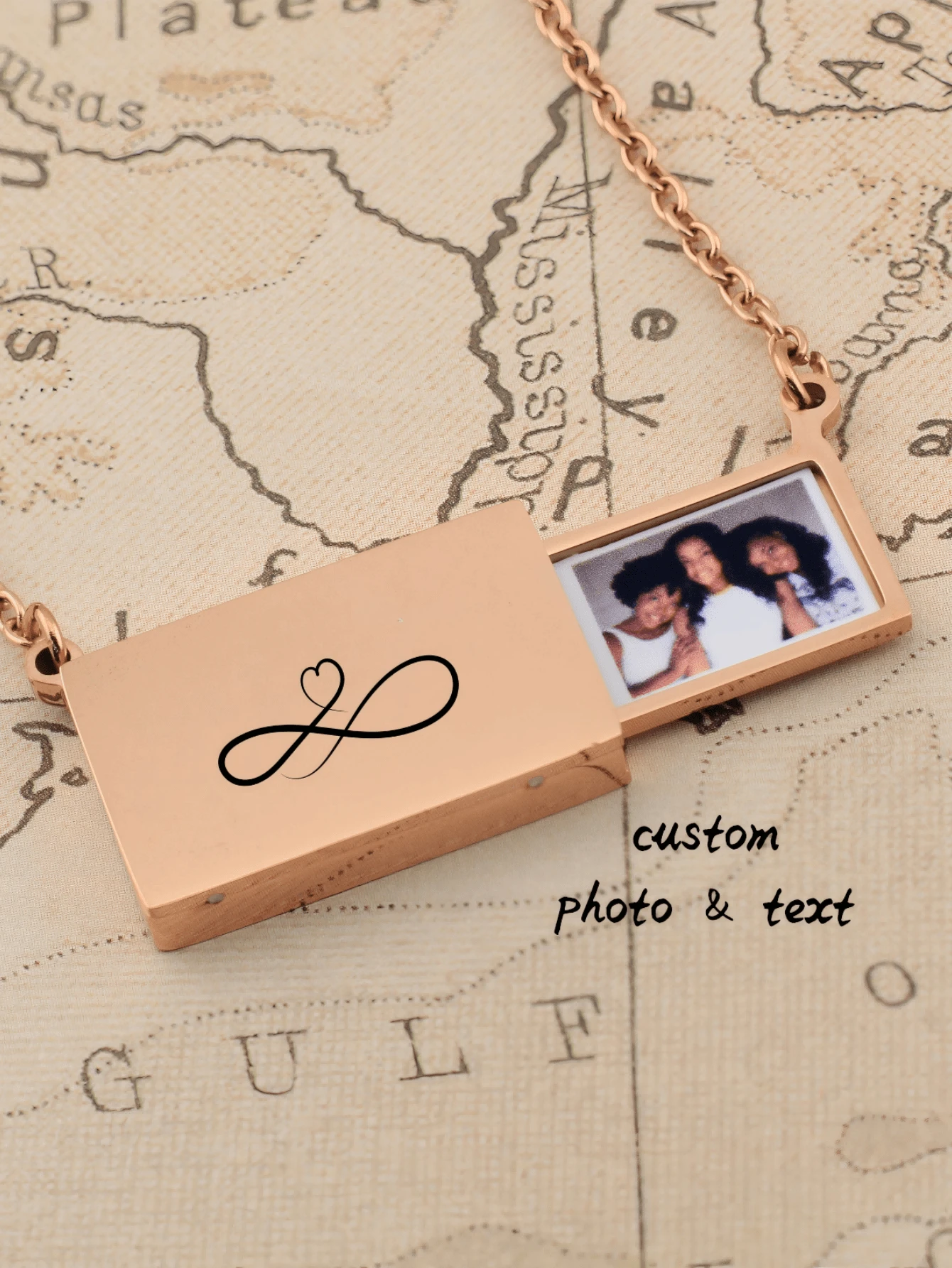 Custom Photo Locket Necklace, Custom Engraved Picture Locket, Photo Necklace, Photo Jewelry, Personalized Valentines Gift For Wife Girl Friend - Multicolor - View 1