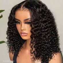 34 Inch Black & Natural Tone Human Hair Blend Deep Wave 13x4 High Definition Transparent Lace Front Wig For Women, 200% Density, Curly Wet Wave Lace Front Wig, Glueless & Seamless, #1B Black - Natural & Black - View 1