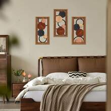 Plan 2D, 1 Set de Opere de Artă Perete din Lemn în Stil Boem | Design Abstract și Minimalist în Stil Medieval, Potrivit pentru Decorarea în Camere de Zi, Dormitoare, Birouri și Case de la Fermă. Realizat din Lemn Artificial, Agățat de Perete - Multicolor - Vizualizare 3