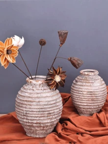 1pc 6.3 Inch Ceramic Rustic Style Vase, Decor - Rustic Flower Pot - Home Decor Vase, Bohemian Style, Wabi-Sabi Style - Oatmeal Color - A - View 7