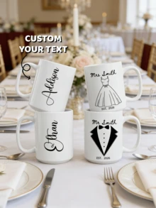 1 chiếc cốc in hình "Ông & Bà" theo yêu cầu, cá nhân hóa với tên và ngày cưới, thiết kế nơ đôi, quà tặng tiệc tân hôn, quà lưu niệm thông báo lễ đính hôn, quà kỷ niệm ngày cưới, quà Valentine, đồ dùng uống nước tại nhà bếp, văn phòng. - trắng - Xem 1