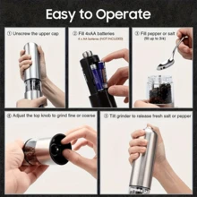 Electric Salt Pepper Grinder Set One Handed Operation Stainless Steel Spice Mill With Light Automatic Pepper Grinde For Kitchen - Silver - View 11