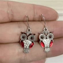 一对波西米亚复古猫头鹰吊坠耳环，哥特简约时尚纪念品礼物 - 古銀色 09 - 查看 2