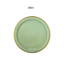 10pcs/20pcs/50pcs Set Sage Green Paper Plates, Cups, Napkins Disposable Tableware Set, Sage Green With Gold Trim Baby Shower Birthday Wedding Party Supplies And Decorations - Mouse Green - View 11