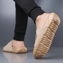 Stylish Men's Open-Toe Slides With Dual-Strap Design And Textured Sole For Secure Fit In Home Or Lounge Settings - Apricot - View 9