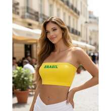 BELLA  NET Women's Strapless Cropped Top/Blouse, Brazil Fan Edition, World Cup 2026 - Yellow - View 3
