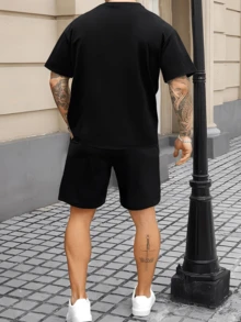 Camisetas Para Hombre Graphic Tees 2 Piece Set Men, Creative 3D Font Print T-Shirt And Shorts Two Piece Set, Breathable Comfortable Loungewear For Commute - màu đen - Xem 3
