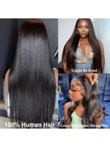 13x6 Full Frontal Real HD Lace Wig 0.10mm Ultra-Thin Invisible HD Lace Front Wigs Human Hair Pre Plucked Bleached Knots 250% Density Straight Human Hair Wigs For Women 26 Inch - Natural Black - 查看 8