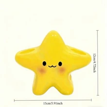 1pc Cute Star-Shaped Toothbrush Holder - Freestanding Plastic Bathroom Storage Box With Smiling Face Design, Space-Saving Adorable Star Shape, Suitable For Countertop, Sink, Bathtub - Can Hold Toothbrush And Toothpaste (No Installation Required) - Bathroom Decor - Yellow - View 2