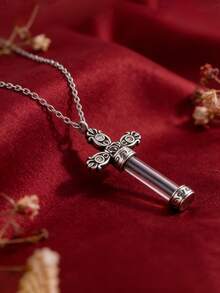 1 chiếc - Dây chuyền thép không gỉ kiểu cổ điển, không gây dị ứng, có mặt dây chuyền hình thánh giá trong suốt và các chi tiết khắc tinh tế, thể hiện gu thẩm mỹ độc đáo và là món quà hoàn hảo dành cho bạn bè. - Bạc - Xem 7