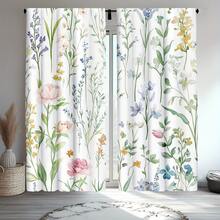 2PCS Watercolor Floral Curtains, Pole Pocket Design To Protect Privacy, Bohemian Style Colorful Flower Design Suitable For Bedrooms And Living Rooms - Multicolor - View 5