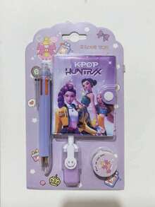KPOP Witch Hunting Girl Group Stationery Set, Classroom Reward Learning Small Gift, Student Back To School Gift Box, Notebook, Eraser, Ballpoint Pen, Ruler, Bag Charm, Back To School Supplies - Rectangle - View 10