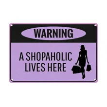 1pc, "Warning - Shopaholic Lives Here" Funny Metal Tin Sign (11.81"X7.87"/30x20cm) , Novelty Home Decor, Room Decor, Wall Decor, Bathroom Decor, Bar Decor, Cafe Decor, Garage Decor, Farmhouse Decor Best Gifts Birthday Graduation,Farmhouse Wall Decor, Circle Wall Decor, Bedroom Wall Decor,  Living Room Wall Art, Celestial Wall Decor-Metal Wall Art, Tin Sign, Metal Wall Decor, Black Metal Wall Art, Metal Wall Sculpture, Vintage Metal Sign, Abstract Metal Wall Art, Metal Flower Wall Decor, Geometric Metal Wall Art, Metal Plaque,Vintage - 彩色 - 查看 2