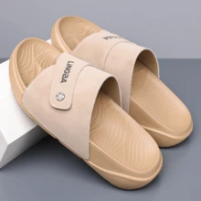 Stylish Men's Open-Toe Slides With Dual-Strap Design And Textured Sole For Secure Fit In Home Or Lounge Settings - Apricot - View 2