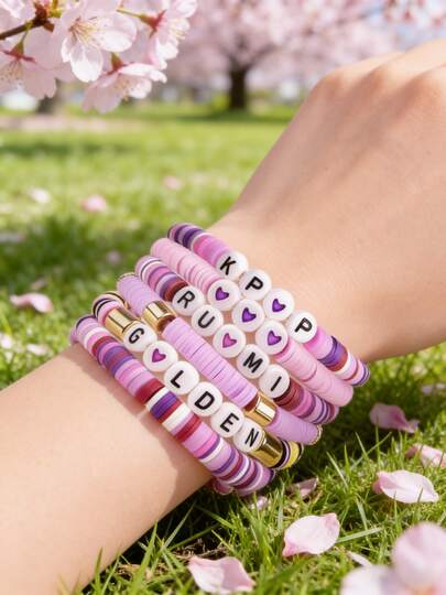 6pcs/Set Korean Bracelets, Aesthetic K-Pop Style Bracelet Accessories, Fan Birthday Gift, Perfect Accessory For Fashion Cosplay Outfit (Slight Color Variation May Occur Due To Polymer Clay, Colors May Differ Across Batches)