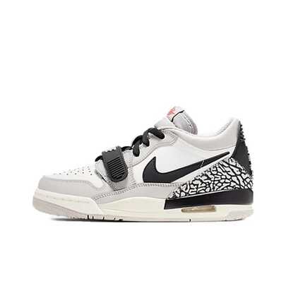 Nike Jordan Legacy 312 Low 皮革裂纹白灰色儿童篮球鞋，舒适、缓震、低帮