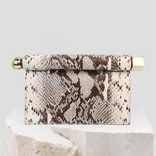 Shiny Metallic PU Leather Purse Bag Novel Square Glossy Folding Handbag For Dinner Wedding Banquet Prom - Da rắn - Xem 1