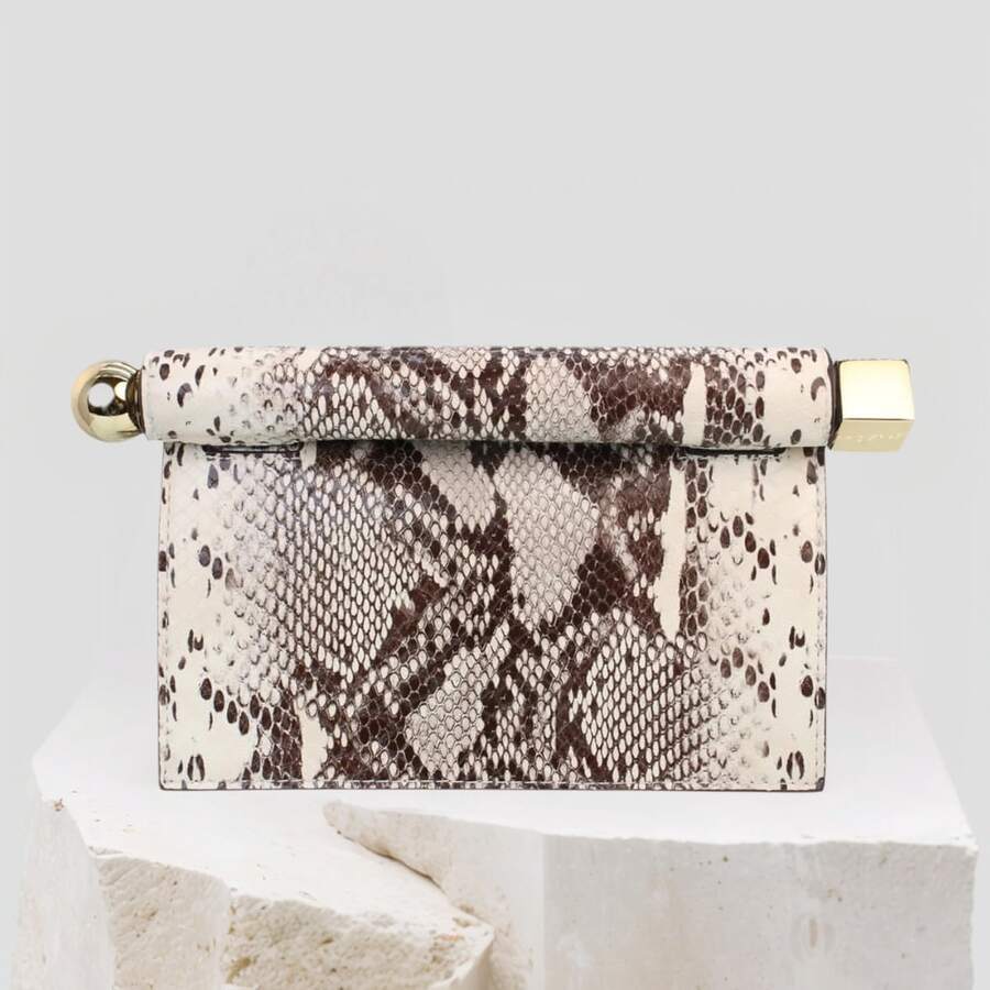 Shiny Metallic PU Leather Purse Bag Novel Square Glossy Folding Handbag For Dinner Wedding Banquet Prom - Da rắn - Xem 1