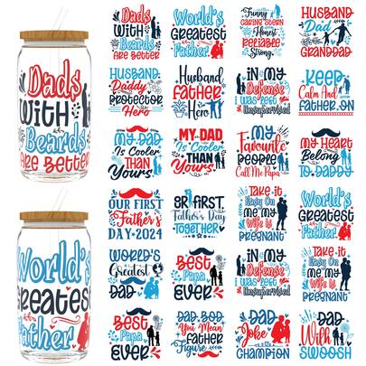  XRTHGS 24PCS/SET UV DTF Cup Wraps Style Self-Adhesive Sticker For Coffee Cups, Water Bottles, Home Decor, Laptops And Refrigerator DIY Crafts(Glass Not Included)