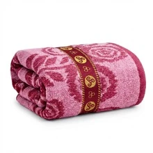 Large Soft Cotton Bath Towel With Luxury Print, 70*1.40 Cm - 圖案 5 – 紅色和粉紅色 - 查看 1
