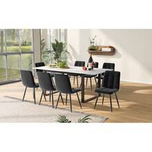 Dining Chair Set (Dining Table 140 / 180*80*75 Cm With 8 Chairs), Modern Kitchen Table Chair Set, Grey Velvet Dining Chair, White MDF Top, Black Table Legs. - White - View 7