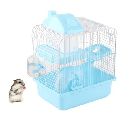 2 Tier Hamster Cage Large Space High Chassis Design Hamster Habitat Cage For Pet Hamster Small Animals Blue