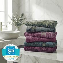 Set Of 4 Large Soft Cotton Bath Towels With Luxury Print, 70*1.40 Cm - 圖案 3 – 紫色 - 查看 4