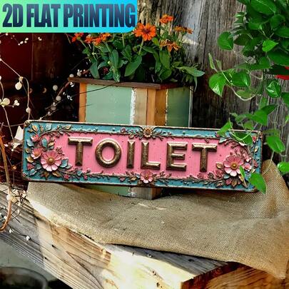 2D Flat - Vintage Decorative "Toilet" Sign Iron Plate, Suitable For 2D Surface - Great For Home, Cabin Decor And Outdoor Porch Space | Unique Rectangular Wall Art | Ideal Holiday Gift | 16X4 Inches